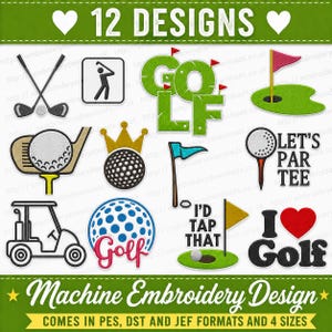 Golf Mini Fill Stitch Bundle Machine Embroidery Design Digital Download File 4 sizes 12 designs embroidery file pes file pack putter swing