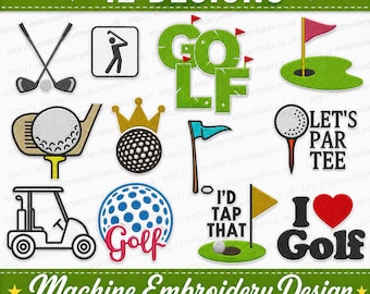 Paquete de diseños de bordado a máquina Golf Mini Fill Stitch, descarga digital, 4 tamaños, 12 diseños, archivo de bordado, archivo pes, paquete de archivos putter swing