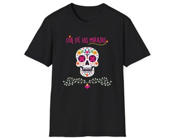 Camiseta del Día de los Muertos, camiseta con detalle de corazón del Día de los Muertos, camiseta del Día de los Muertos, camiseta unisex, camiseta con calavera de azúcar, ropa para festivales
