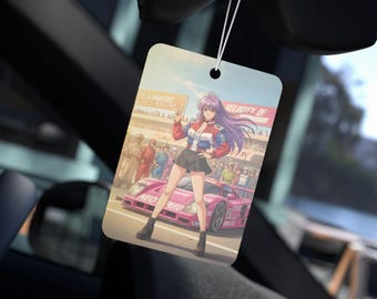 Anime Car Air Freshener, Japanese Streetwear Style, JDM Drift Girl Decor, Hanging Car Diffuser