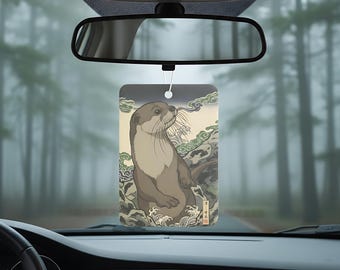 Ukiyo-e Otter Car Air Freshener, Japan Wave Hanging Diffuser, Scented Fragance Aroma Car Smell