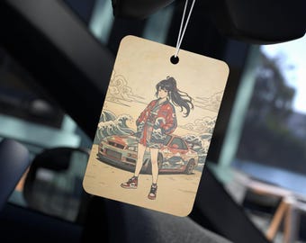 Japanese Ukiyo-e Anime Girl Car Air Freshener, Vibrant Retro Scented Auto Hanging Diffuser Fragance