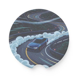 JDM Anime Car Coaster Set, Neon Drift Racing Interior