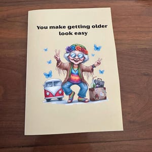 Funny Old Lady Birthday Card: Hippie Grandma Magnet Included