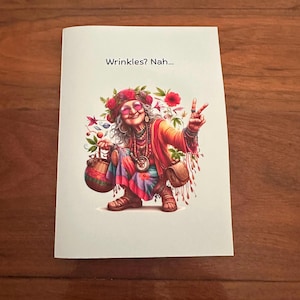 Funny Old Lady Birthday Card: Hippie Grandma Magnet Included