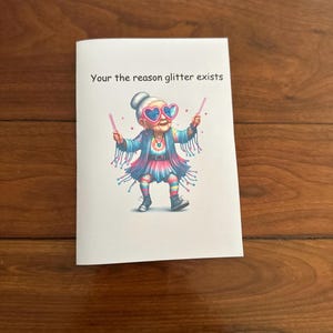 Funny Grandma Birthday Card with Magnet: Glitter Old Lady Greeting