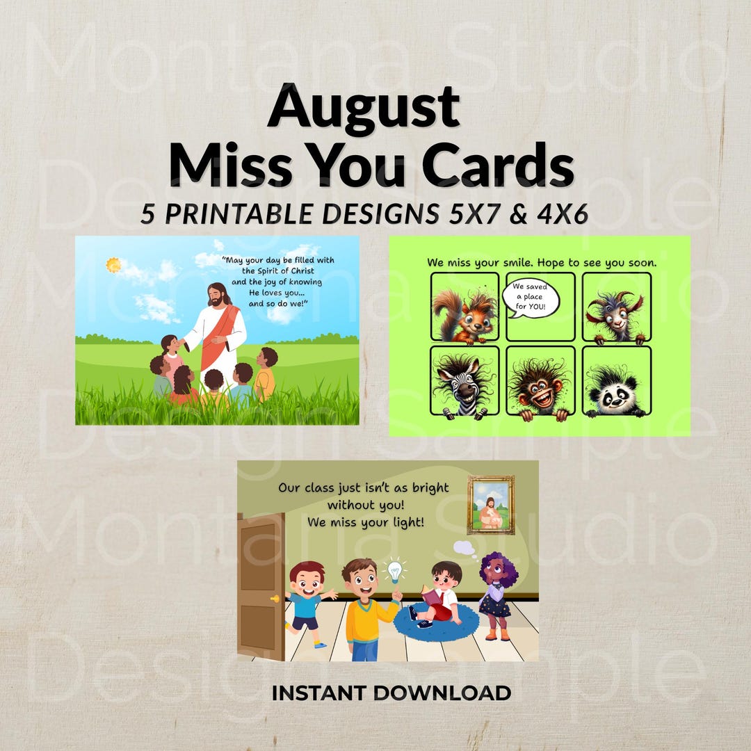 LDS August Summer Miss You Cards for Kids (digital Printable) - Etsy