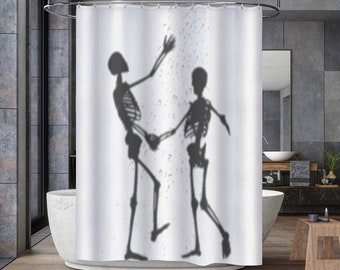 Humorous Skull Shower Curtain, Couple Skull Shower Curtains, Funny Shower Shower Curtains, Halloween Bathroom, Bathroom Decorations