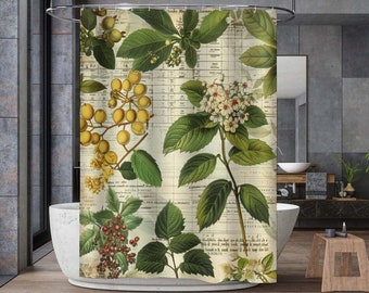 Herb Inspired Shower Curtain, Herbal Shower Curtain,Cottagecore Shower Curtain,Wildflower Shower Curtains,Floral Shower Curtain Bath Decor