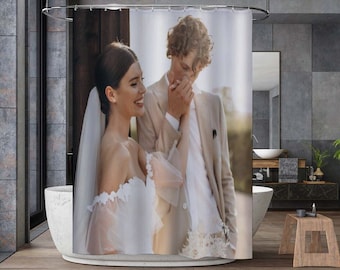 Personalized Wedding Photo Shower Curtain, Home Decor, Custom Photo Bathroom Shower Curtain, Valentine's Day Gifts, Personalized Gifts