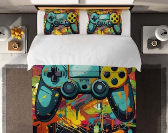 Graffiti console print bedding three-piece comfy gaming game child adult set king/queen comforter pillowcase set four seasons