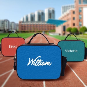 Bolsa de almuerzo personalizada con nombre inicial, bolsa de almuerzo de cuero portátil, lonchera con nombre, bolsa de almuerzo aislada personalizada con cremallera para niñas y niños