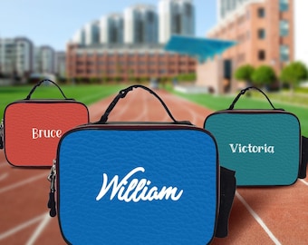 Bolsa de almuerzo personalizada con nombre inicial, bolsa de almuerzo de cuero portátil, lonchera con nombre, bolsa de almuerzo aislada personalizada con cremallera para niñas y niños