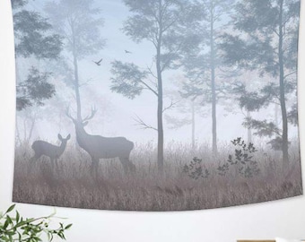 Deer and Forest Tapestry,Snowy weather tapestry,Mysterious tapestry,minimalist tapestry,Tapestry Wall Hanging,Bedroom Decoration