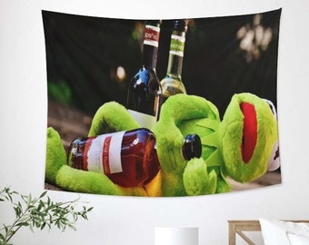 Zabawny mem z gobelinem, gobelin Kermit Frog, zabawny gobelin, dekoracja gobelinu, wiszący gobelin, zabawny prezent do salonu, sypialni, akademika