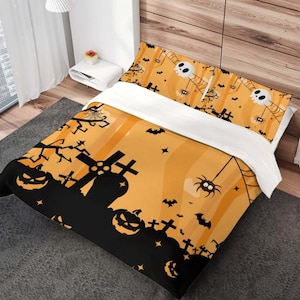 Halloween Duvet Cover, Halloween Bedding 3 Piece Set, Pumpkin Spider Duvet Cover + Pillowcase, Bedding, Halloween Gifts