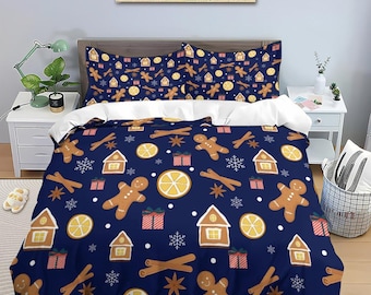 Happy Linen Company Bettwäsche-Set Weihnachten | Wendbar Mit Weihnachtsmann-Patchwork | Für Kleinkindbett | Blau | Baumwollmix