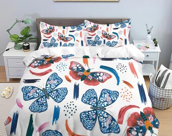 Vintage Butterfly Bedding Set, Girl Bedroom,Butterflies Bedding,Butterfly Girl Bedding,Bed Decoration,3 Piece Bedding Set Butterfly Floral