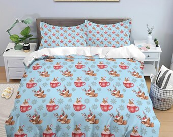 Weihnachtliches Bettwäsche-Set Queen Size – Spannbettlaken, Flat Sheet & Kissenbezüge, Für Kinder & Teens