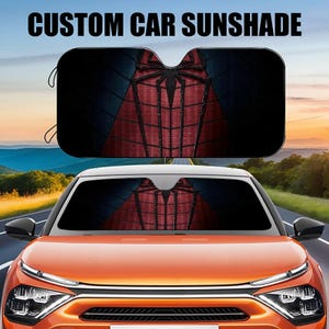 ブラックスパイダーカーサンバイザー、スパイダーカーサンバイザー、スパイダーファンカーフロントガラスカバー、カーサンバイザー、お父さんへの車外装装飾ギフト