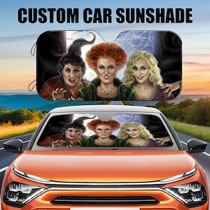 ホーカス・ポーカスの車用サンシェード、サンダーソン・シスターズの車用サンシェード、魔女の車用サンシェード、映画車用サンシェード、お父さんへのカーアクセサリーギフト