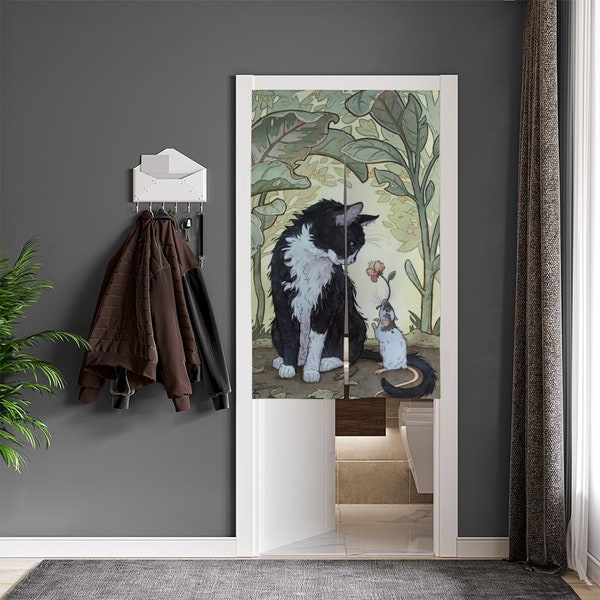 Cat Door Curtain Heart, Greenery Door Curtain, Sleeve Sort Door Curtain, Partition Curtain, For Kitchen Dining Room Garden Home Decoration