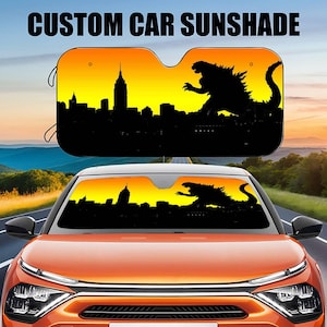 Godzilla Sunset Walking Car Sunshade, King of Monsters Car Windshield Cover, Auto Sun Shade,, Car Decor, Car Windshield, Family Gift for Dad