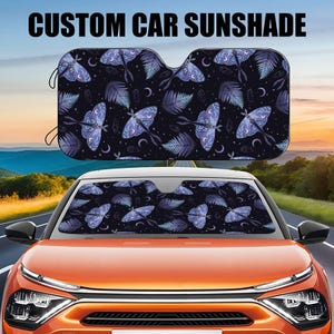 Dark Wildflowers Moth Windshield Sun Shade,Butterfly Windshield Sunshade, Cottage Core Auto Sunshade, Front Window Cover Auto Decor Screen