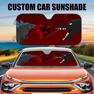 Two Monster Fight Car Windshield Cover, King of the Monsters Godzilla Car Sunshade, Auto Sun Shade, Car Decor, Car Windshield, Gift for Dad