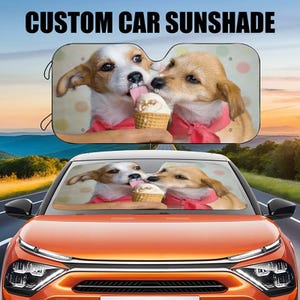 パーソナライズされた写真の自動車用サンシェード、パーソナライズされた犬の絵が紫外線をブロックするサンバイザープロテクターカーサンシェード、お父さんや彼氏への面白いギフト