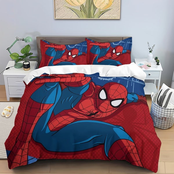 Spider-Man imprimé literie trois pièces super-héros enfants adulte ensemble housse de couette taie d'oreiller ensemble de literie cadeau