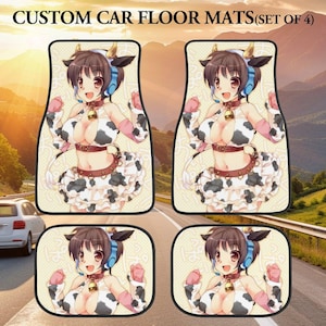 Anime Car Mats ,Universal Fitment Floor Mats,Cute Cow Car Accessories,Super Soft ,Flexible Rubber Backing Car Floor Mats set of 4