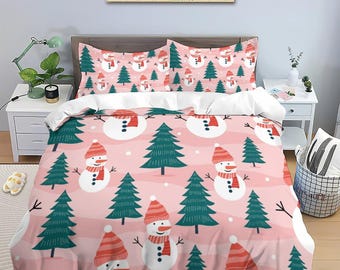 Lishjekee Weihnachts-Bettwäsche Queen Size – 4-teilig, Spannbettlaken 152x203 Cm, Mikrofaser, Mit Weihnachtsmotiven