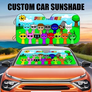Sprunki Auto Sunshade,Sprunki Cartoon Characters,Custom car sun shade,Windshield sun shade,Front Window Cover Auto Decor Birthday Kids Gifts