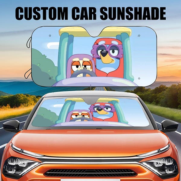 Pare-soleil de voiture Bluey, Pare-soleil de voiture de dessin animé, Décoration de voiture, Amoureux du blues, Pare-soleil de voiture, Décoration d'écran de voiture, Accessoires de voiture
