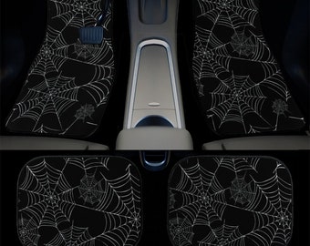 Spider Web Car Foot Mats 4 Pcs | Black Mood Gothic Car Accessories | Dustproof Car Mats | Matching Seats | Car Decoration