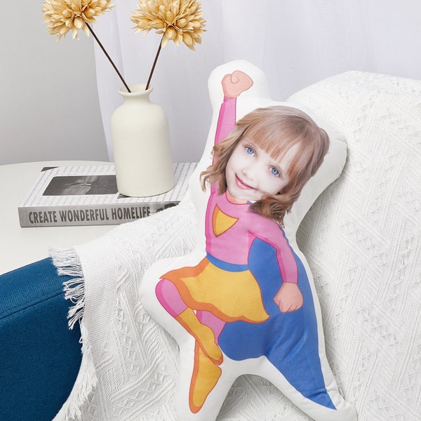 custom face pillow  Personalized 3D Throw Girl Superhero Face Pillow  Customized Soft Face Pillow  For Kids, Pets, Adults | Face Pillow