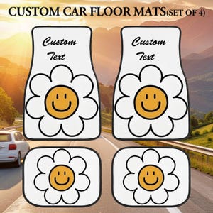 Sun-facing Flower Customizable Car Seat Cushion,Monogram Floor Car Mats set of 4,Car Mats Matching Coaster Personalized Car Gift