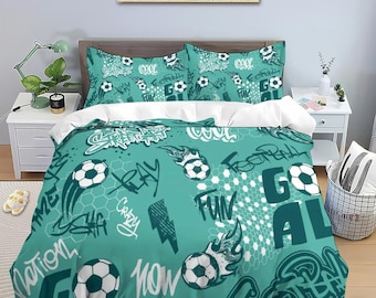 Parure De Lit 3 Pièces Football 3D - Taille Queen (180x210 Cm) - Microfibre - NEUVE Avec étiquettes