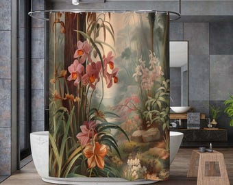Botanische boho plant douchegordijn, natuur kamerplanten waterdicht curatin, wilde bloemen douchegordijnen, bloemen douchegordijn baddecor
