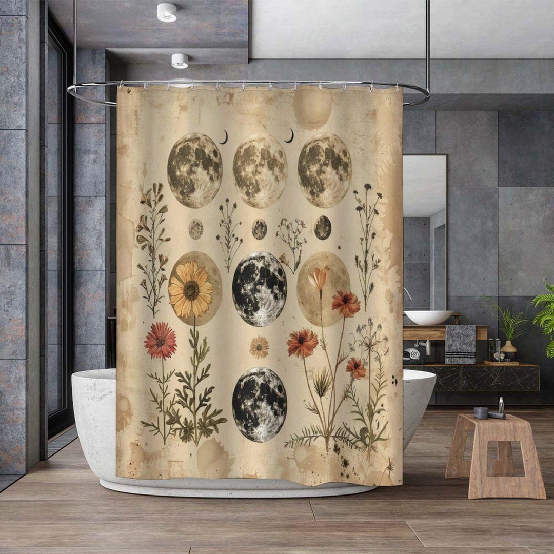 Moon Sun Pattern Print Bathroom Shower Curtain