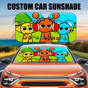 Sprunkizers Auto Sunshade,Sprunki Cartoon Characters,Custom car sun shade,Windshield sun shade,Front Window Cover Birthday Kids Gifts