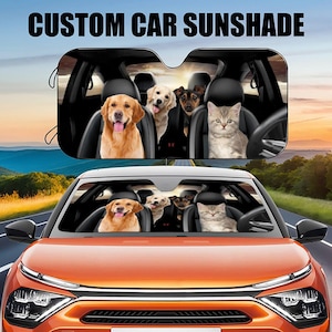 カスタムペット用自動車フロントガラスサンシェード、パーソナライズされた犬の絵が紫外線をブロックするサンバイザープロテクターカーサンシェード、お父さんや彼氏への面白いギフト
