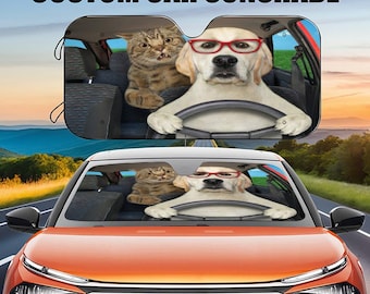 Cat&Dog Driving Car Sun Shade, Funny Front Windshield Cover Blocker Auto Protector Window Visor Screen Cover,Gifts for dog cat Pet lovers