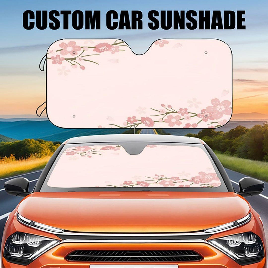 Pink Cherry Blossom Car Windshield Sunshade, Elegant Sakura Flower