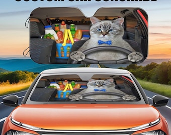 Cats Driving Car Sun Shade, Funny Front Windshield Cover Blocker Auto Protector Window Visor Screen Cover,Gifts for cat lovers Dad boyfriend