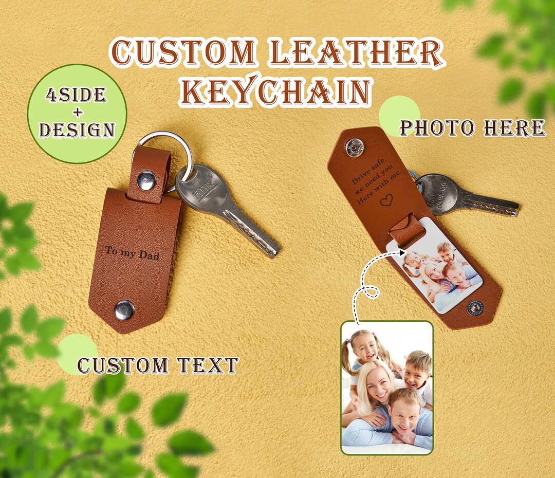 Leather Keychain With Photo Personalized Photo Keychain Father Etsy
