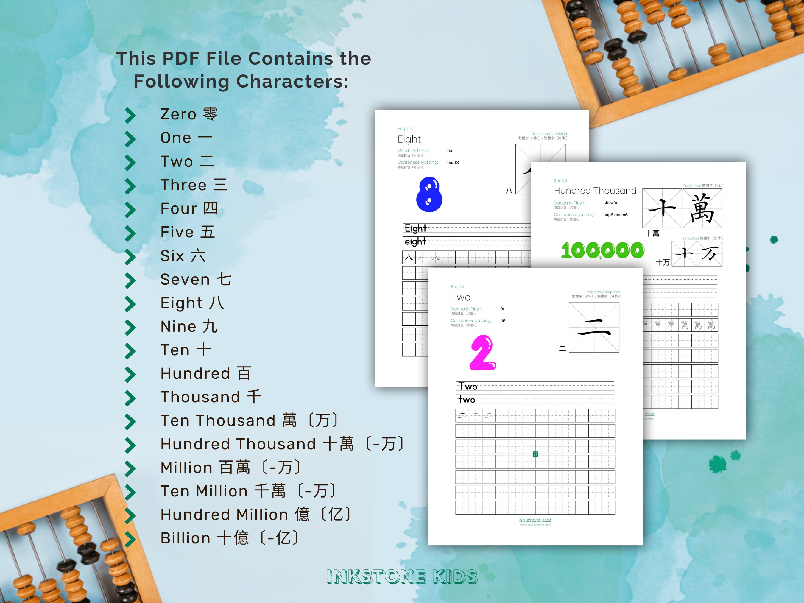 PRINTABLES: Numbers 數字~数字 - Chinese-english Handwriting Worksheets 田字格 ...