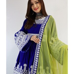 Afghan Charma Embroidered Dress with Flowing Skirt and Customizable Options, Afghan Culture