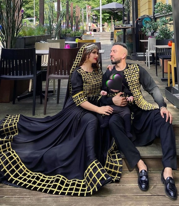 Afghan Kuchi Velvet Dress: Dori Embroidery, Traditional Ethnic